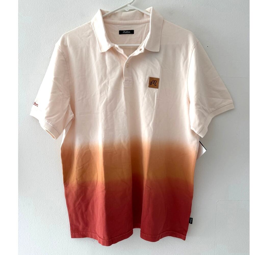 Malbon Golf Somerset Ombré Pique Polo Size Large Orange/White New With Tags